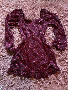 Lush Berry Floral Long Sleeve Mini Dress